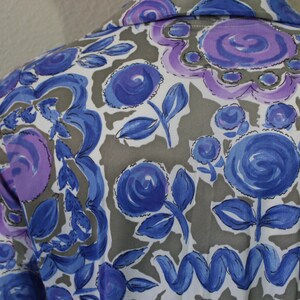 Vintage 40s 50 Abstract Floral Wiggle Dress Slinky Acetate Dress Cobalt Blue Purple Atomic // US 4 6 8 Small Medium image 8