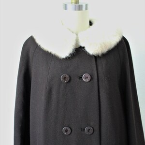 Vintage 50's 1960s SHAGMOOR Dark Chocolate Brown Wool Coat with Cream Real Mink Fur Collar // US 8 10 12 M L image 8