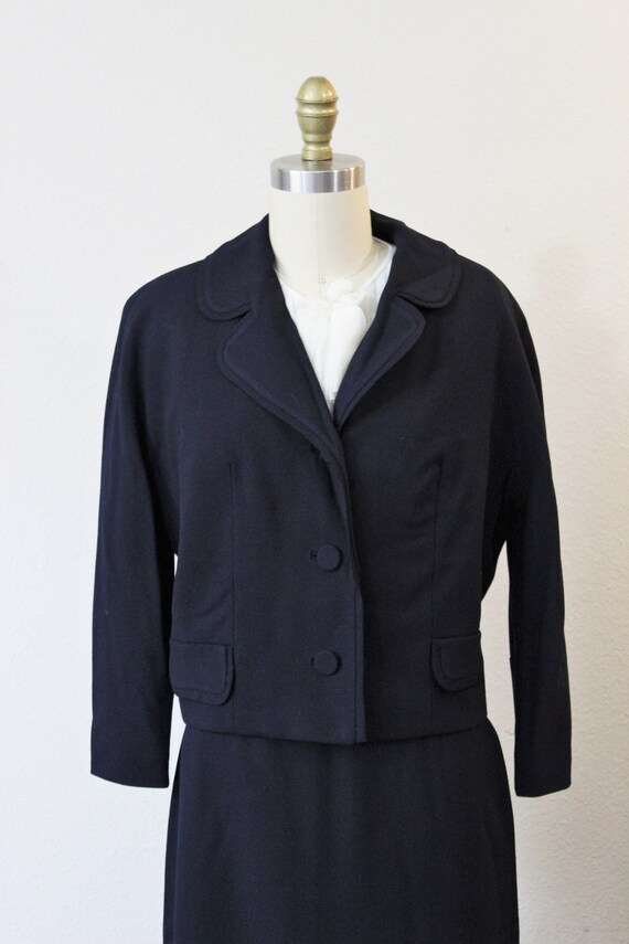 Vintage 50s NOS Forstmann Navy Blue Fancy Virgin … - image 2