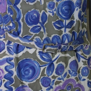 Vintage 40s 50 Abstract Floral Wiggle Dress Slinky Acetate Dress Cobalt Blue Purple Atomic // US 4 6 8 Small Medium image 10