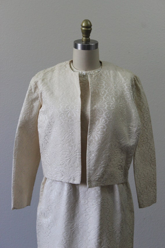 1960s JONATHAN LOGAN Dress Ivory Damask brocade D… - image 7