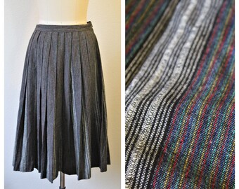 Vintage jaren 1950 50 Madison zwarte regenboog fijn geweven wol geplooide gestreepte rok / / US 4 6 taille 27-28 inch