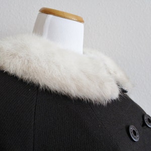 Vintage 50's 1960s SHAGMOOR Dark Chocolate Brown Wool Coat with Cream Real Mink Fur Collar // US 8 10 12 M L image 3