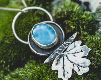 Larimar Pendant Hand Forged Silver - Caribbean Blue Stone - Atlantis Wisdom Talisman - Ocean Peace Jewelry - Unique Artisan Gift
