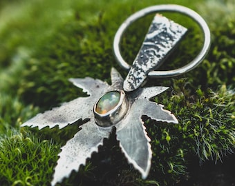 WEED Ethiopian Opal Pendant Hand Forged Silver - Welo Opal Necklace - Cosmic Fire Jewelry - October Birthstone Gift - Unique Artisan Amulet