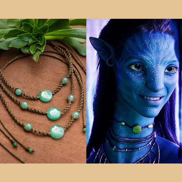 NEYTIRI AVATAR-HALSKETTE | Der Weg des Wassers | Makramee-Choker aus Aventurin | Avatar-Cosplay