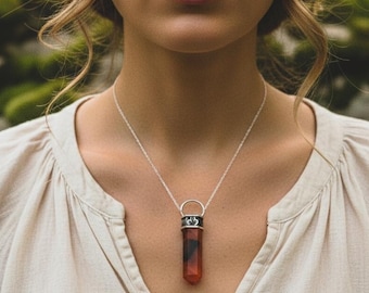 Red Jasper and Moss Agate Pendants - Hand Forged Silver Necklaces - Grounding & Growth Talismans - Nature Lover Jewelry - Rustic Earthy Gift