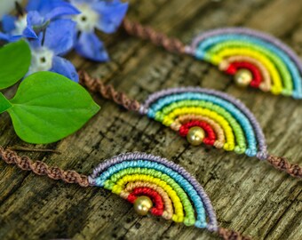 Rainbow bracelet in macrame, love friendship freedom peace, anklet