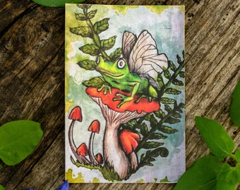 FROG BUTTERFLY STICKER, decorative sticker, nature art spirit animal