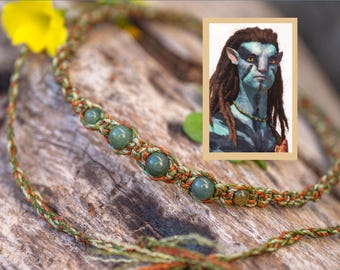 JAKE SULLY AVATAR Necklace Cosplay - Green Agate Choker - Macrame Jewelry - Na'vi Prop Movie Replica - Waterproof - Unisex Adjustable