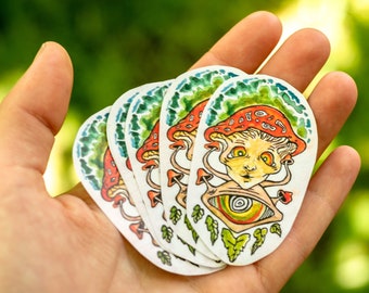 PSYCHEDELIC MUSHROOM STICKER, decorative sticker, nature art spirit animal