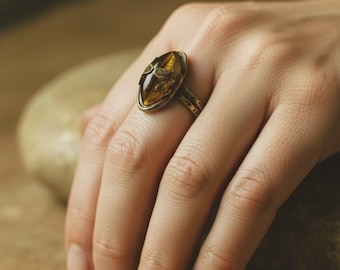 Tiger Eye Ring Vintage Bronze - Victorian Goth Jewelry - Witchy Statement Talisman - Prosperity Stone - Mens/Womens Gift