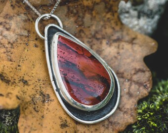 Red Jasper Statement Pendant - Oxidized Silver Rustic Necklace - Root Chakra Gemstone - Tribal Energy Talisman - Hand Forged Gift