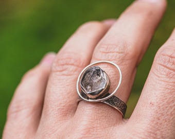 Herkimer Diamond Floating Ring - Raw Crystal Statement Jewelry - Celestial Halo Ring - High Vibration Quartz - Unique Silver Gift