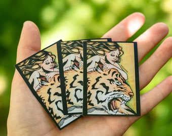 TIGER WOMAN STICKER, decorative sticker, nature art spirit animal