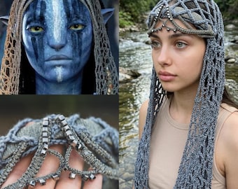 Neytiri Funeral Headpiece Avatar The Way of Water Cosplay Movie Replica Net Veil Handmade Unique Piece Limited Edition Na'vi Jewelry