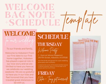 Wedding Welcome Bag Card TEMPLATE | Customizable Wedding Schedule and Welcome Note