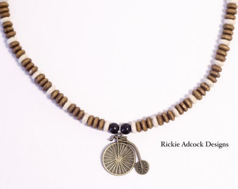 Penny Farthing Wooden Beaded Necklace