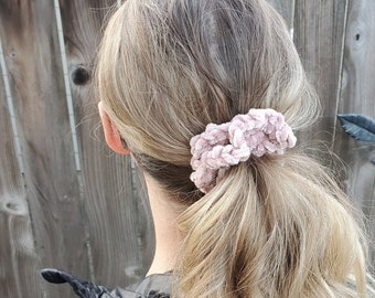 Velvet Hair Scrunchies - Crochet Scrunchie - Hair Tie - Set of 3 - Blush Pink, Smoke, & Ice Blue