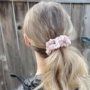 Velvet Hair Scrunchies - Crochet Scrunchie - Hair Tie - Set of 3 - Blush Pink, Smoke, & Ice Blue