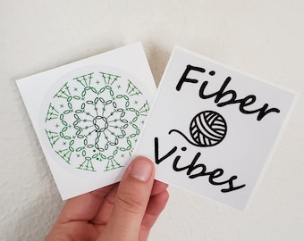 Crochet Sticker Pack: Fiber Vibes & Heart Chakra Pattern