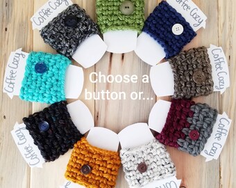 Ocean Inspired Coffee Cozy with Wooden Buttons