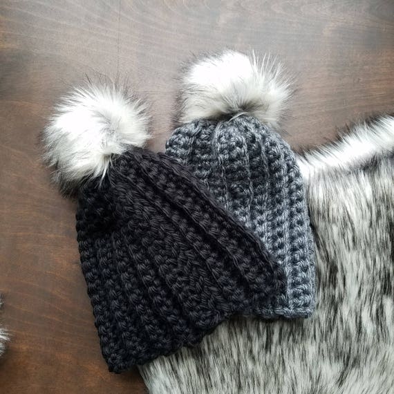 Crochet Ribbed Beanie With Faux Fur Pom: Unisex Slouchy  display picture 3