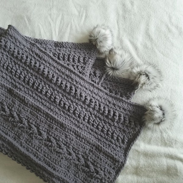 Crochet PDF Pattern - Winter Is Here Crochet Blanket with Faux Fur Pom Poms - Make Your Own Blanket - DIY pompom tutorial