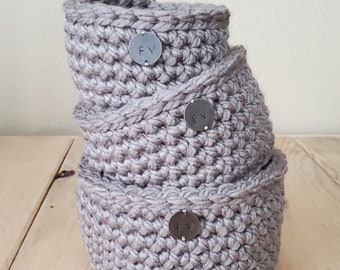 Nesting Baskets - Crochet Nesting Bowls - Storage and Organization - Set of 3