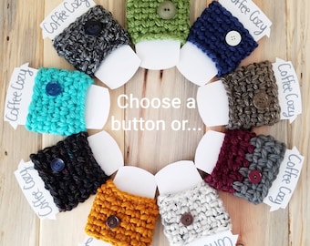 Woven Coffee Cozy with Button: Reusable Cup Sleeve