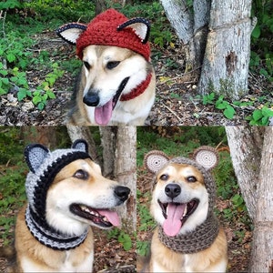 Crochet PDF Pattern, Make your own Dog Costume - Fox, Raccoon, Bear ears to add onto Hound Hoodie, Dog Scarf, Pet Accessories, Dog Snood