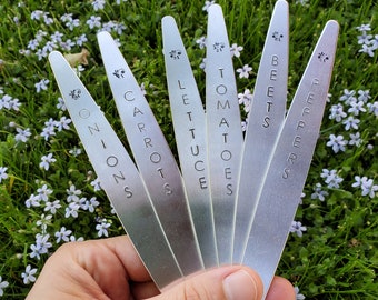 Hand Stamped Metal Garden Markers: Herb & Vegetable Stakes