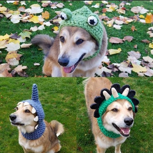 Crochet PDF Pattern, Make your own Dog Costume - Dinosaur, Shark, and Frog to add onto Hound Hoodie, Dog Scarf, Pet Accessories, Dog Snood