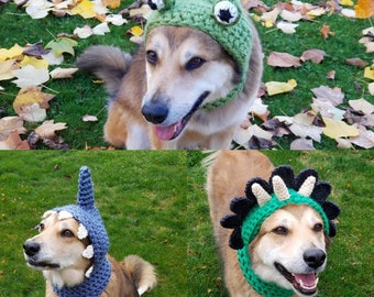 Crochet PDF Pattern, Make your own Dog Costume - Dinosaur, Shark, and Frog to add onto Hound Hoodie, Dog Scarf, Pet Accessories, Dog Snood