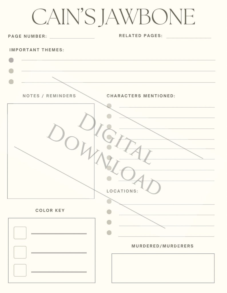 Cains Jawbone Planning Sheet Etsy