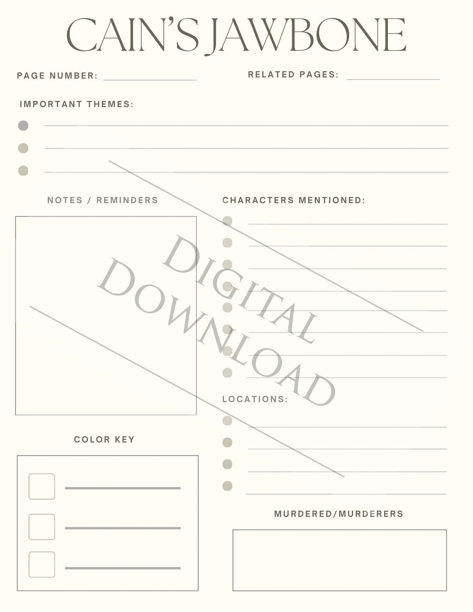 Cains Jawbone Planning Sheet Etsy