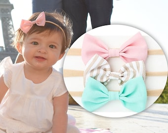 Green Teal, Pink and Beigh baby bows Headband | Knot Head Bandage Kids | Toddlers Headwear Hair Band Infant hair accessories