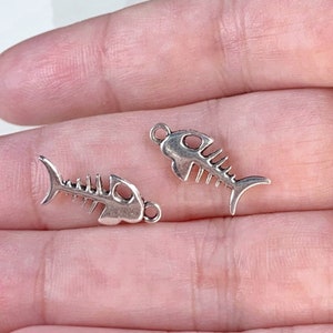 10 Fish bone charms, double sided gothic charms, creepy cute style jewelry, jewelry making supplies, bulk set of 10