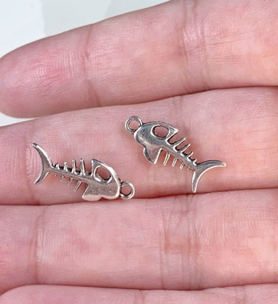 10 Fish Bone Charms, Double Sided Gothic Charms, Creepy Cute Style