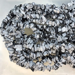 Snowflake obsidian chip strands, semi precious gemstones, natural crystals, handmade jewelry, tree of life beads, 1 strand