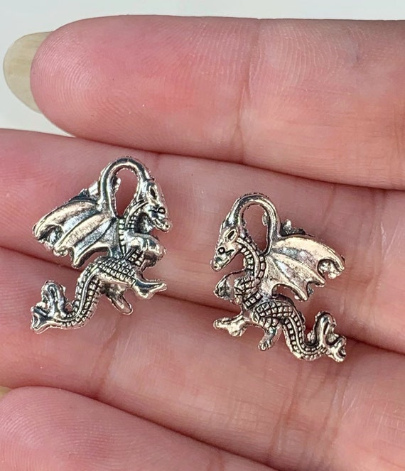10 3D Dragon Charms, Double Sided Winged Mythical Creature