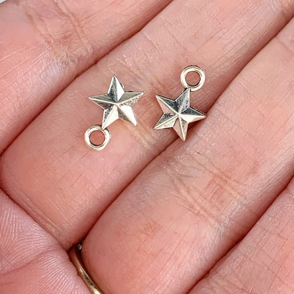 10 Nautical star charms, double sided stars, celestial theme, witchy handmade jewelry, jewelry making supplies, bulk set of 10
