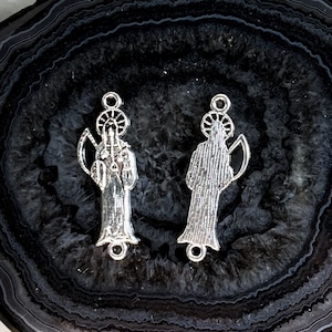 10 Santa muerte connector charm, 10x28mm small gothic death saint rosary jewelry, protection prosperity symbol, jewelry supplies, set of 10