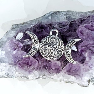 5 Celtic triple moon charms, 14x25mm goddess pendants, witchy jewelry supplies, gothic charms, set of 5