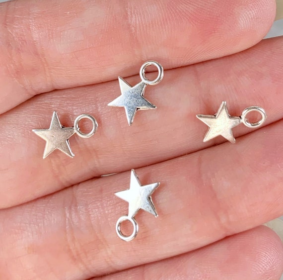 20 Star Charms, Small Flat Double Sided Stars, Jewelry Making