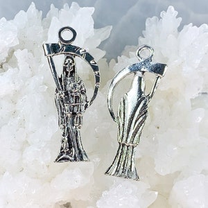 2 Santa muerte pendants, 18x48mm large death saint grim reaper charms, gothic rosary jewelry, occult charms, jewelry supplies, set of 2