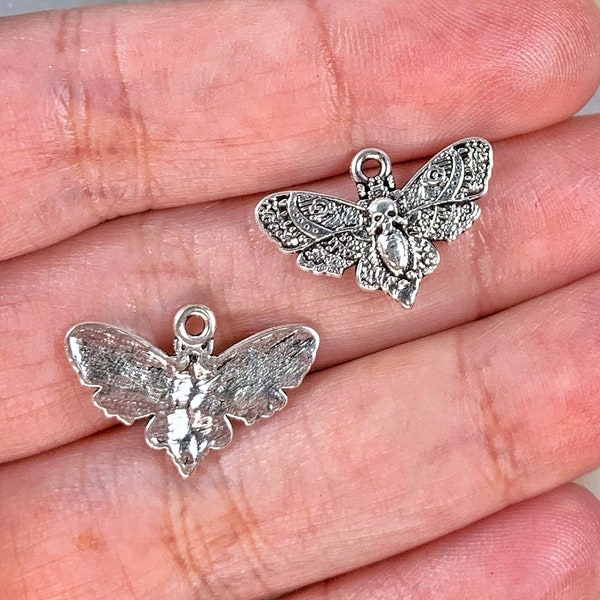 10 Mini death moth charms, 13x20mm witchy flying insect charms, gothic jewelry supplies, occult charms, set of 10
