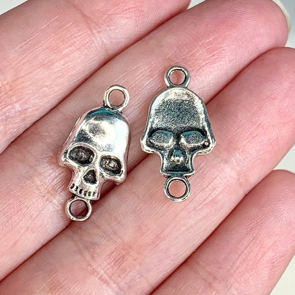 10 Skull connector charms, 11x22mm gothic rosary jewelry supplies, occult charms, witchy jewelry, set of 10