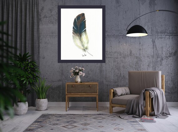 Indigo Feather Original Watercolor Painting