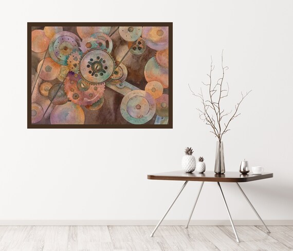 Steampunk Gears Original Watercolor Painting